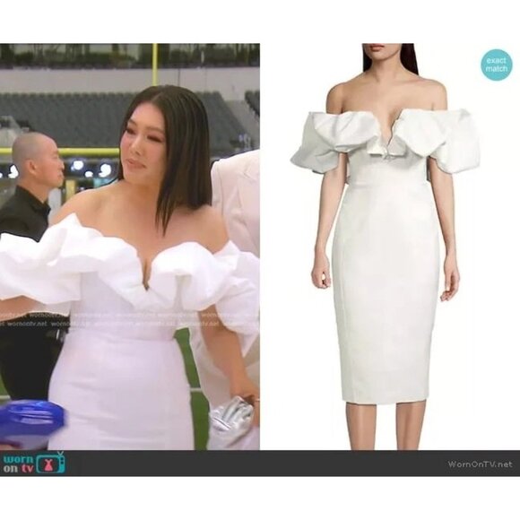 Line & Dot Samara Dress in Off White Small New Womens Ruffle Midi Cocktail Bride - Picture 13 of 16